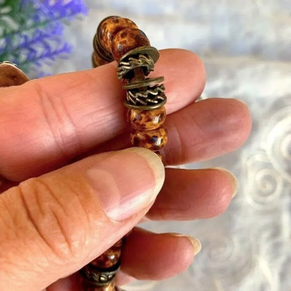 GORGEOUS VTG Solid Brass & Ceramic Bead Necklace